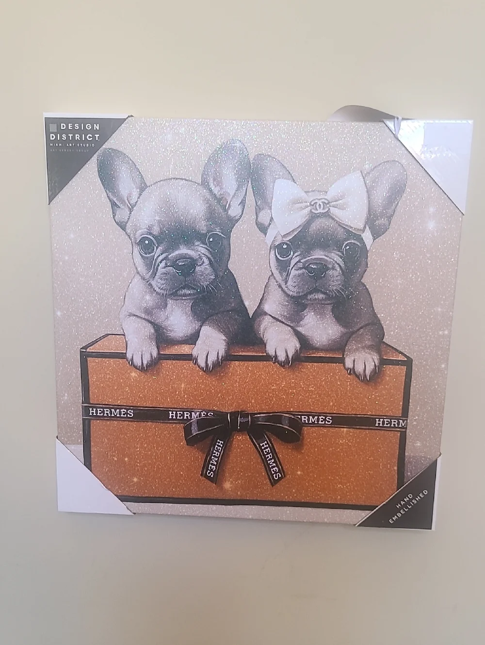 Hermes Orange Gift Box with Two French Bulldog Puppies